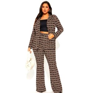 Fashion Nova Black and Brown Geometric Pantsuit